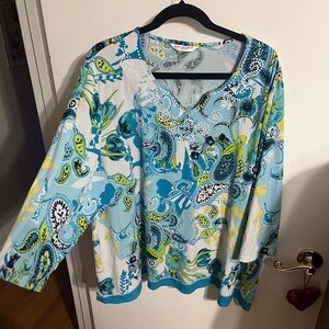 💝 3X Allison Daley Blue and Yellow Paisley Blouse